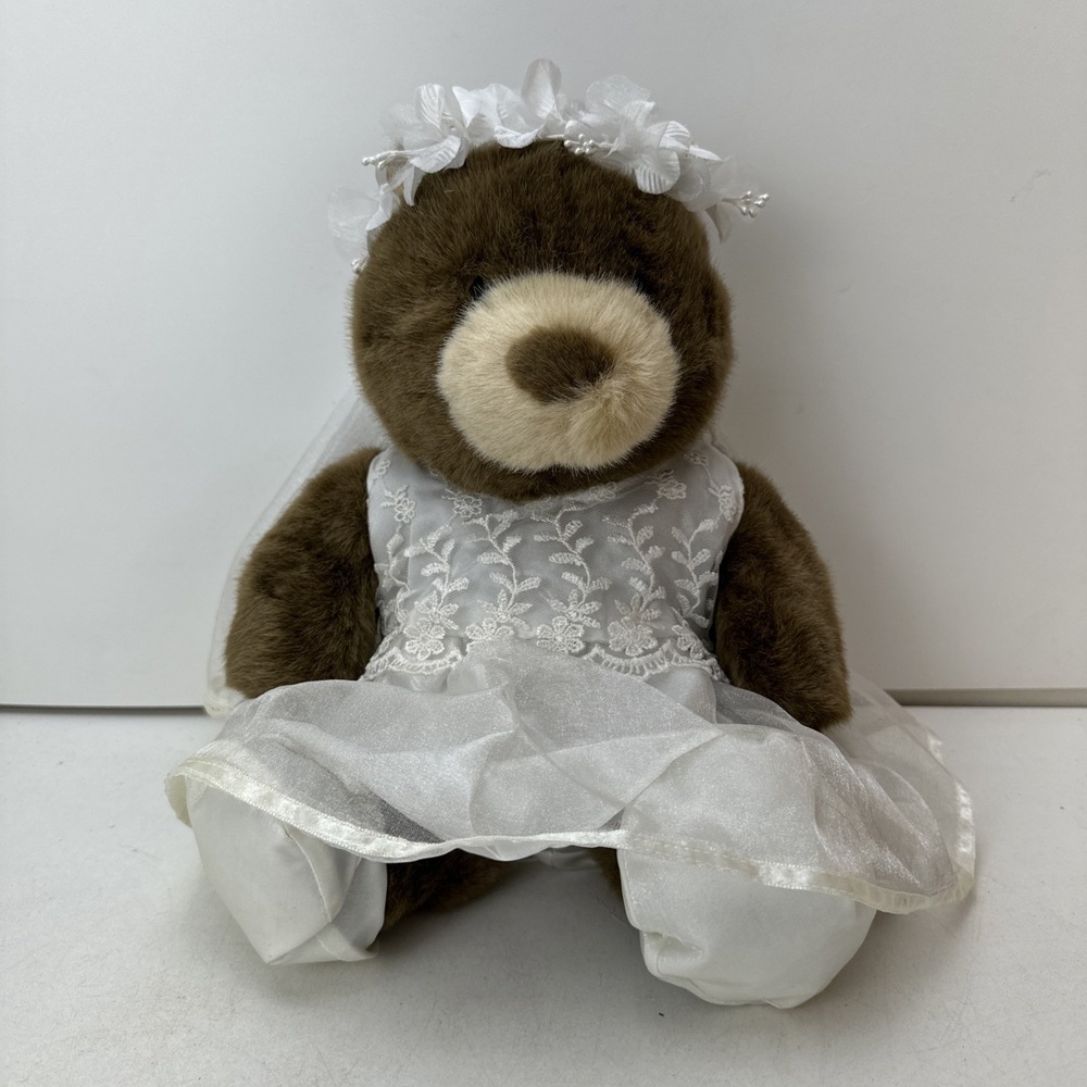 Vintage Build a Bear Plush Stuffed Animal & Wedding Dress Outfit Shoes Veil